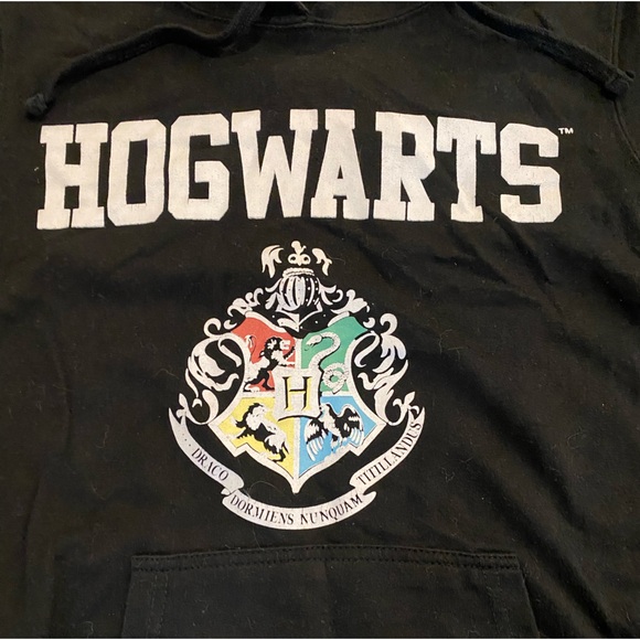 Men’s Size Medium Black Hoodie with Hogwarts and Logo on Front Top Sweater - Picture 10 of 11